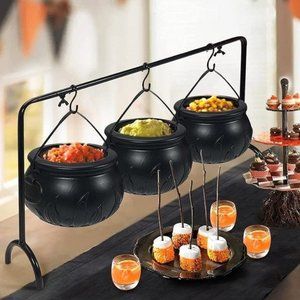 Set of 3  Black Plastic Witches Cauldron Serving Bowls for Halloween Party
